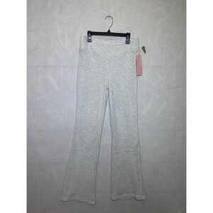 Shosho Women's Light Heather Grey Ribbed Flare Lounge Pants Size L